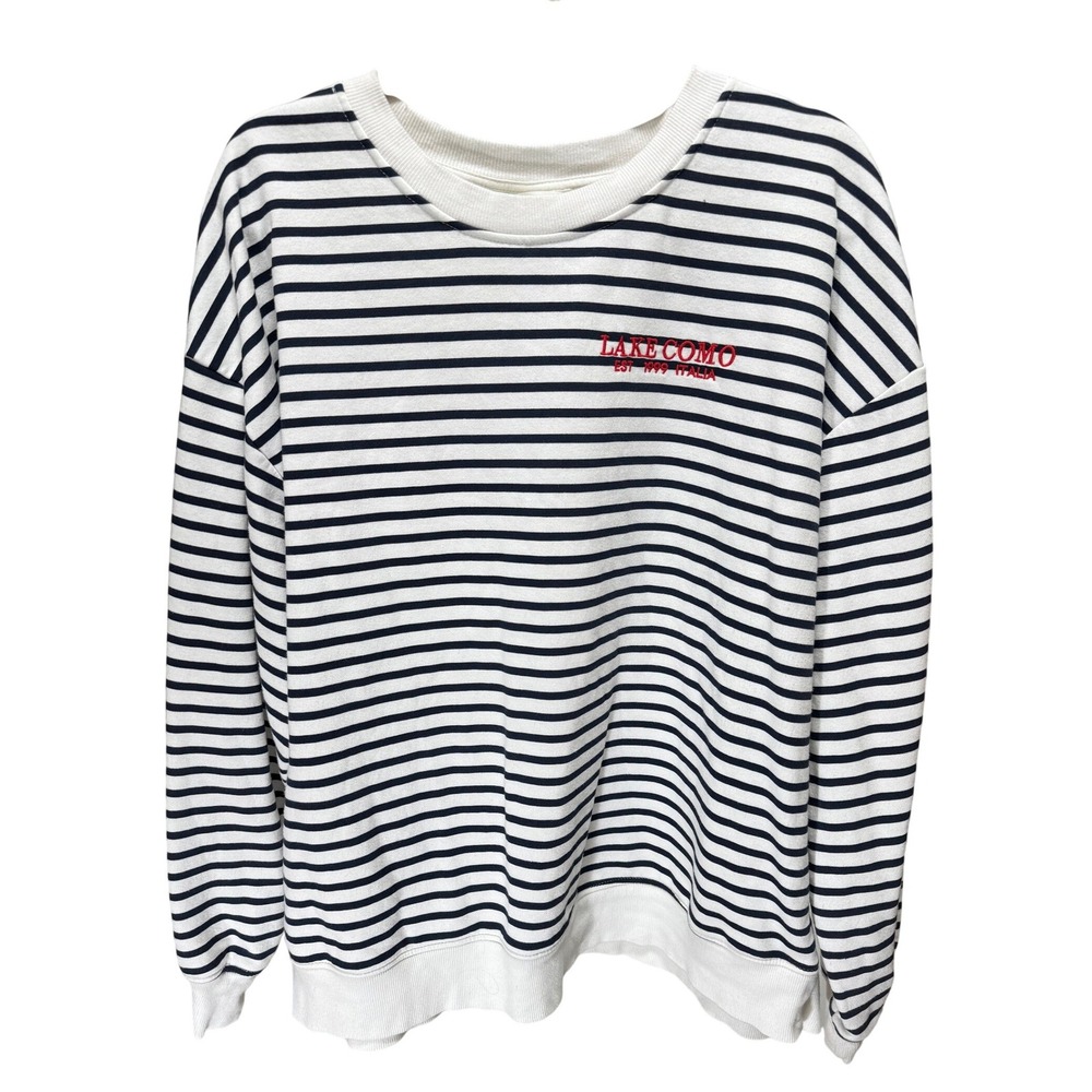 H&M Sweatshirt Women XXL Lake Como Italia Striped Oversized Travel Nautical